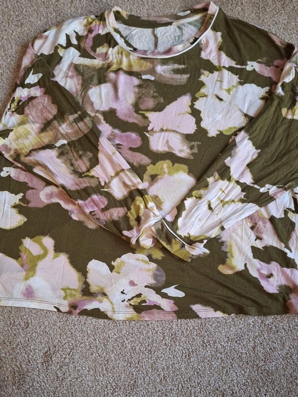 Women's Olive Green Floral Long Sleeve Tee